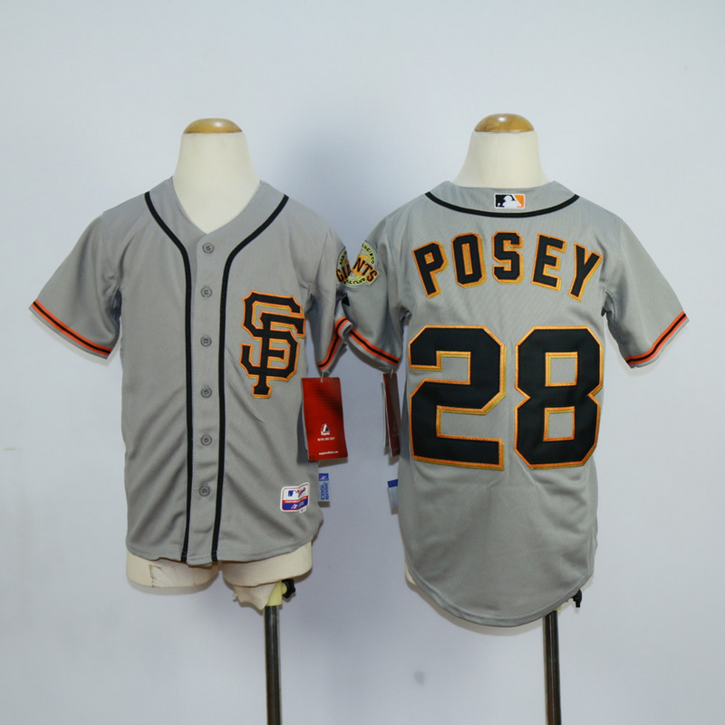 Youth San Francisco Giants 28 Posey Grey MLB Jerseys